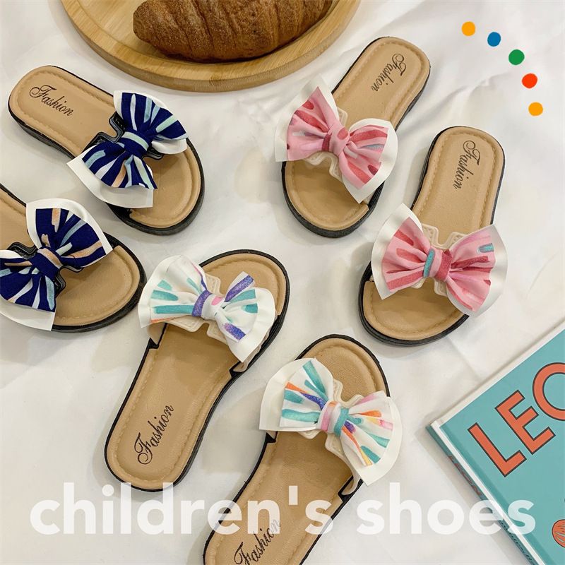 New summer children's slippers bow Princess shoes parent-child sandals fashion children's parent-child girl slippers.