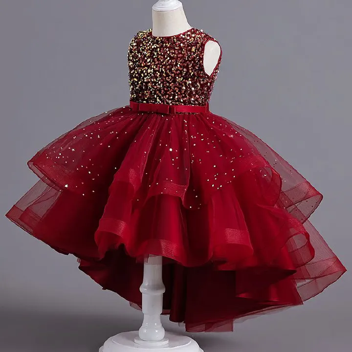 Children's Princess Dress Europe and flower girl sequined fluffy dress performance dress girl trailing dress party dress