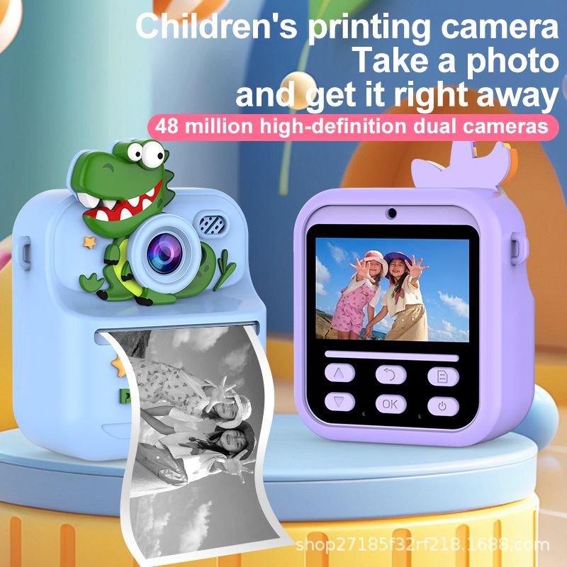 HD Mini Retro Kids Print Camera Portable Outdoor Photo Camera Instant Thermal Paper Print Digital Camera with 2.4 Inch Screen 32G
