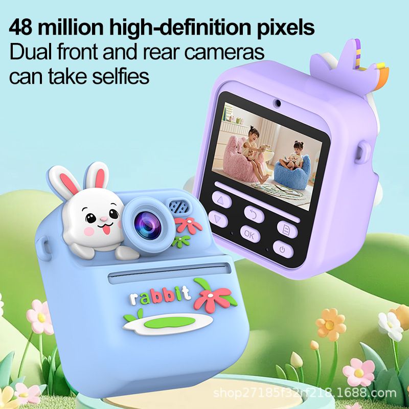 HD Mini Retro Kids Print Camera Portable Outdoor Photo Camera Instant Thermal Paper Print Digital Camera with 2.4 Inch Screen 32G