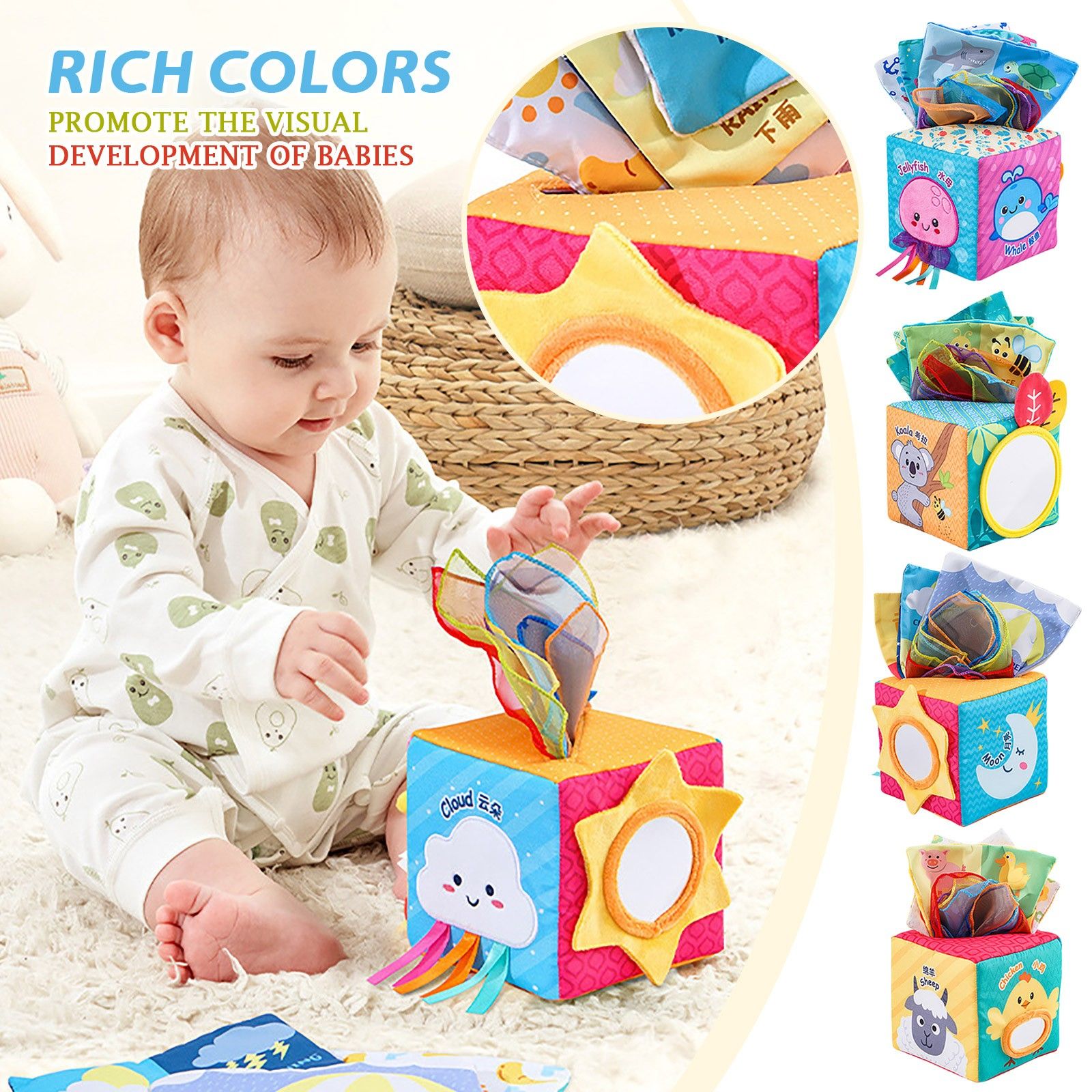 Baby Montessori Toy Magic Tissue Box Cotton Educational Learning Activity Sensory Toy For Kids Finger Exercising Busy Board Game