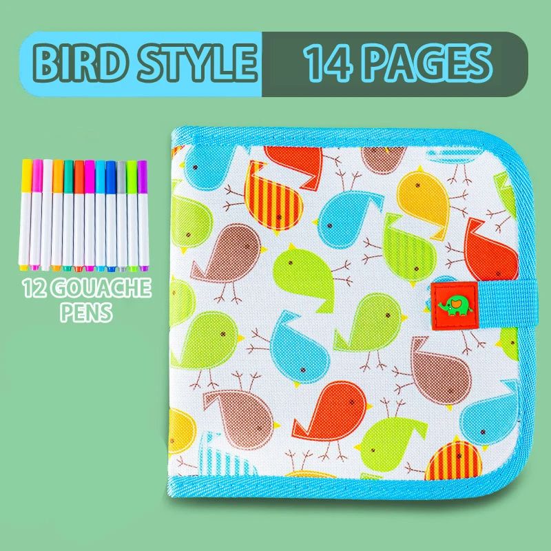 Erasable Doodle Book for KidsToddlers Toys Reusable Drawing Pads with 12 Watercolor Pens Preschool Toy Trip Writing Painting Set  14 pages +12 color pens