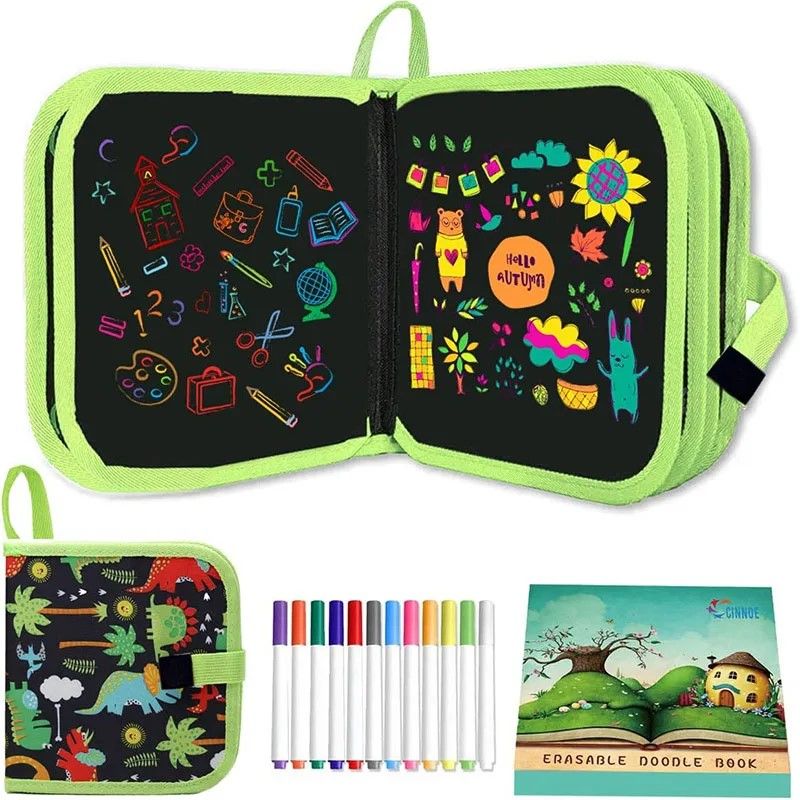 Erasable Doodle Book for KidsToddlers Toys Reusable Drawing Pads with 12 Watercolor Pens Preschool Toy Trip Writing Painting Set  14 pages +12 color pens