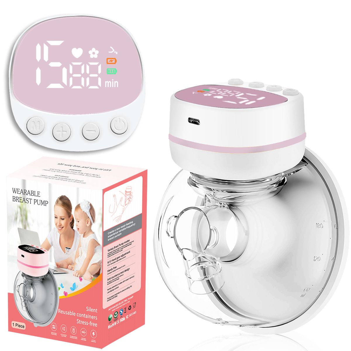 Hands Free Wearable Electric Breast Pump 5 Modes 15 Levels Wearable Breastpump Leak-Proof BPA Free Low Noise Breastfeeding