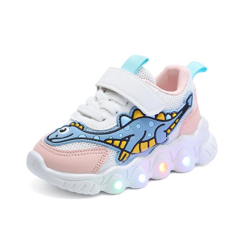 New spring and autumn boys' sports shoes and girls' mesh breathable children's baby light-emitting sports shoes