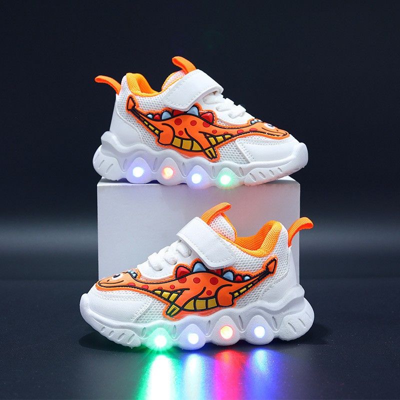 New spring and autumn boys' sports shoes and girls' mesh breathable children's baby light-emitting sports shoes