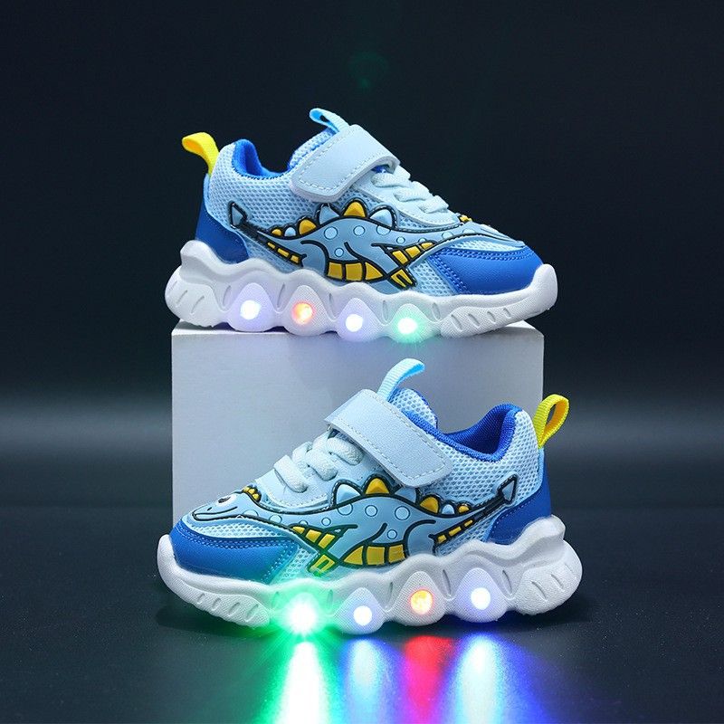 New spring and autumn boys' sports shoes and girls' mesh breathable children's baby light-emitting sports shoes