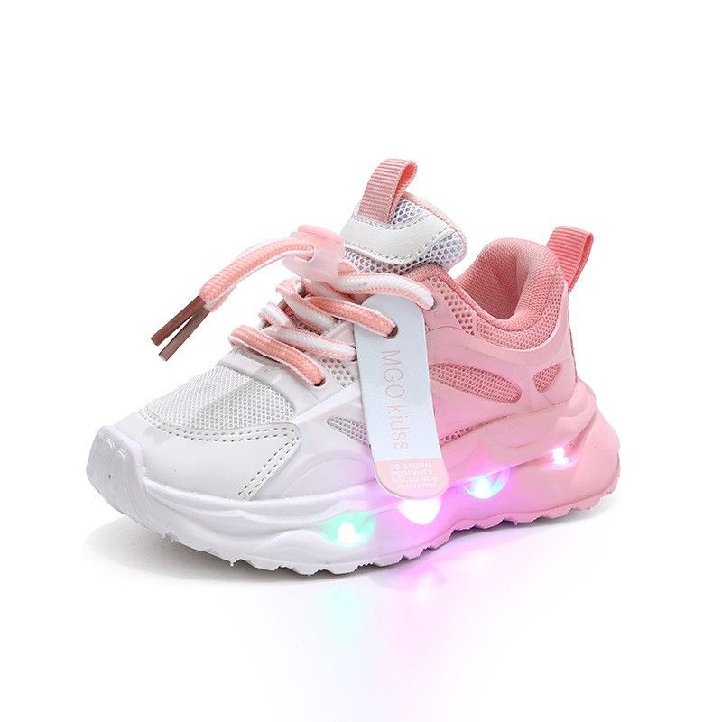New children's sports shoes with lights Girls' gradual leather LED light-emitting children's shoes 1-6 years old boys' sports casual shoes