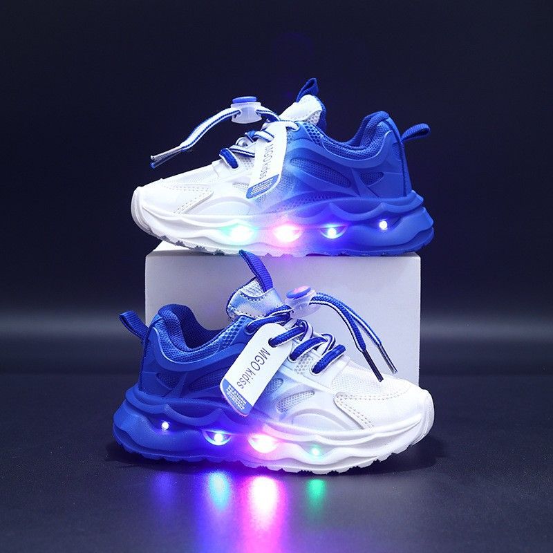 New children's sports shoes with lights Girls' gradual leather LED light-emitting children's shoes 1-6 years old boys' sports casual shoes