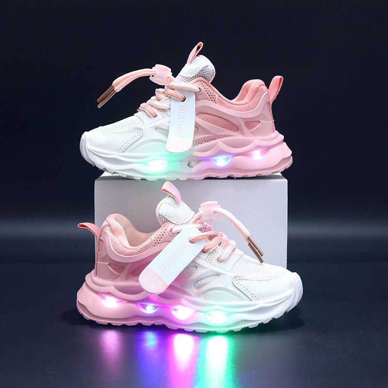 New children's sports shoes with lights Girls' gradual leather LED light-emitting children's shoes 1-6 years old boys' sports casual shoes
