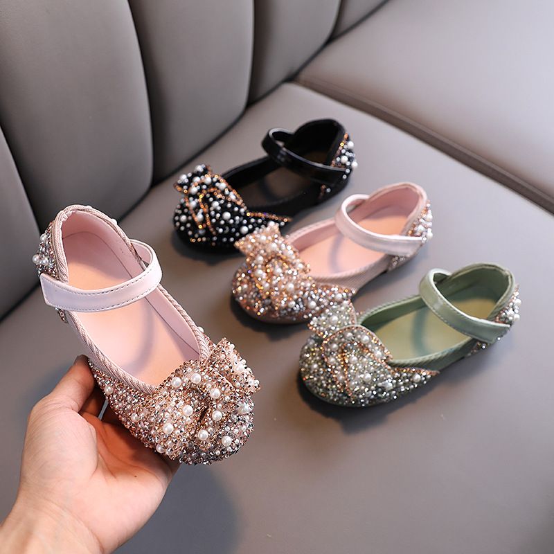 Spring and autumn new girls' shoes casual colored diamond bow small children's dance shoes party shoes suitable for birthday dresses