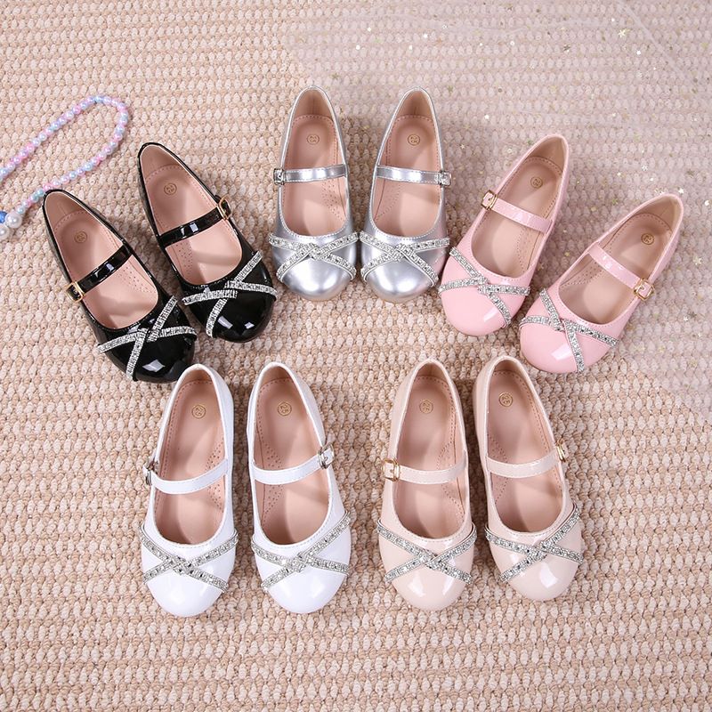 French girls shoes rhinestone bow Princess shoes 3-9 years old girls shallow shoes children's dress low heel shoes birthday party shoes