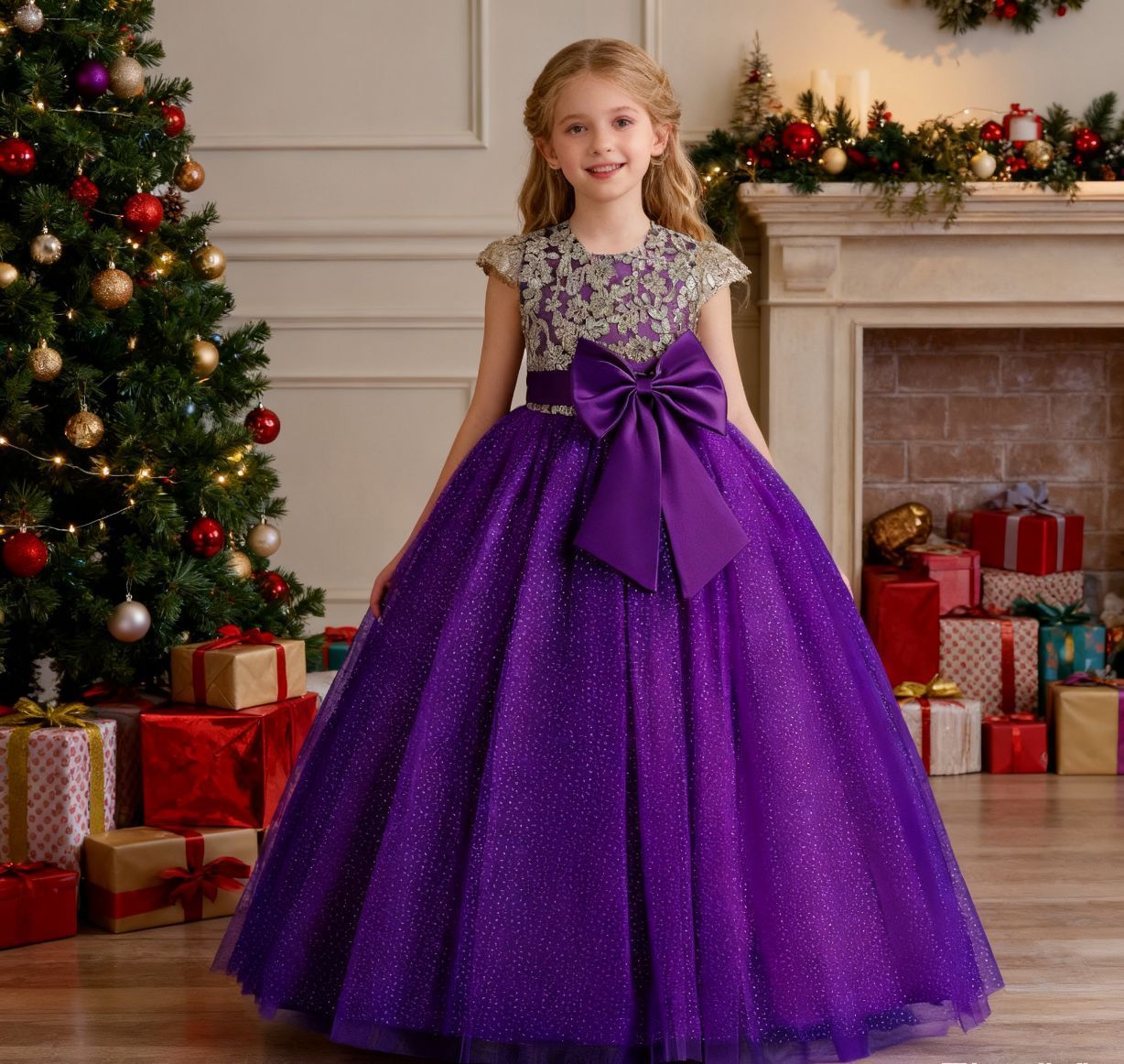 New girls' wedding dress Princess Pengpeng dress host performance dress children's Christmas evening dress