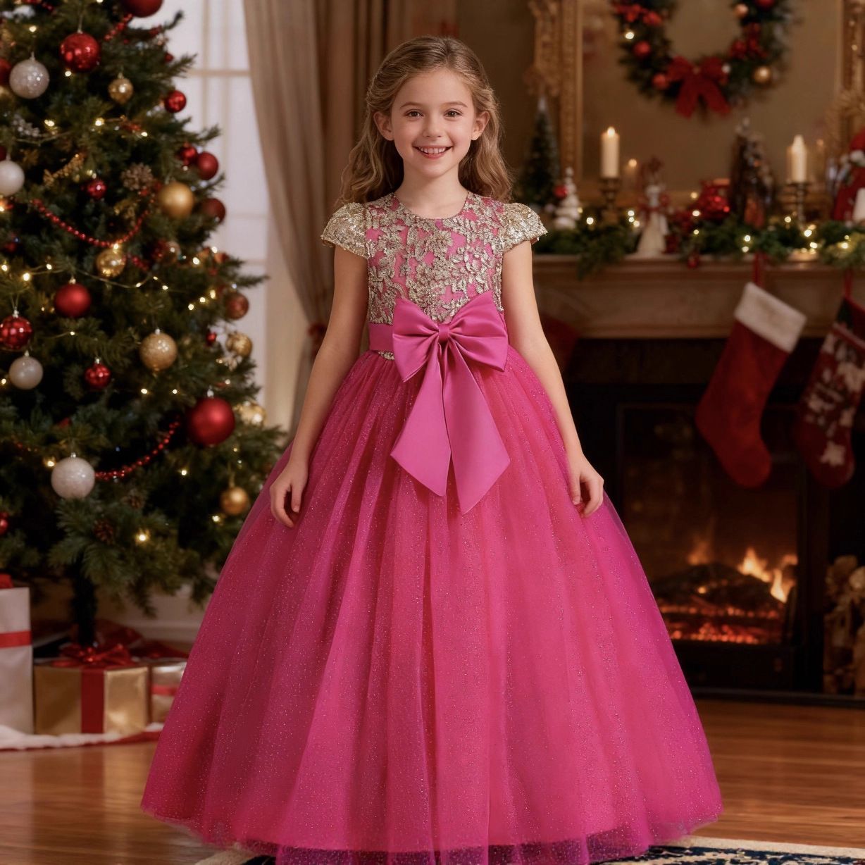 New girls' wedding dress Princess Pengpeng dress host performance dress children's Christmas evening dress