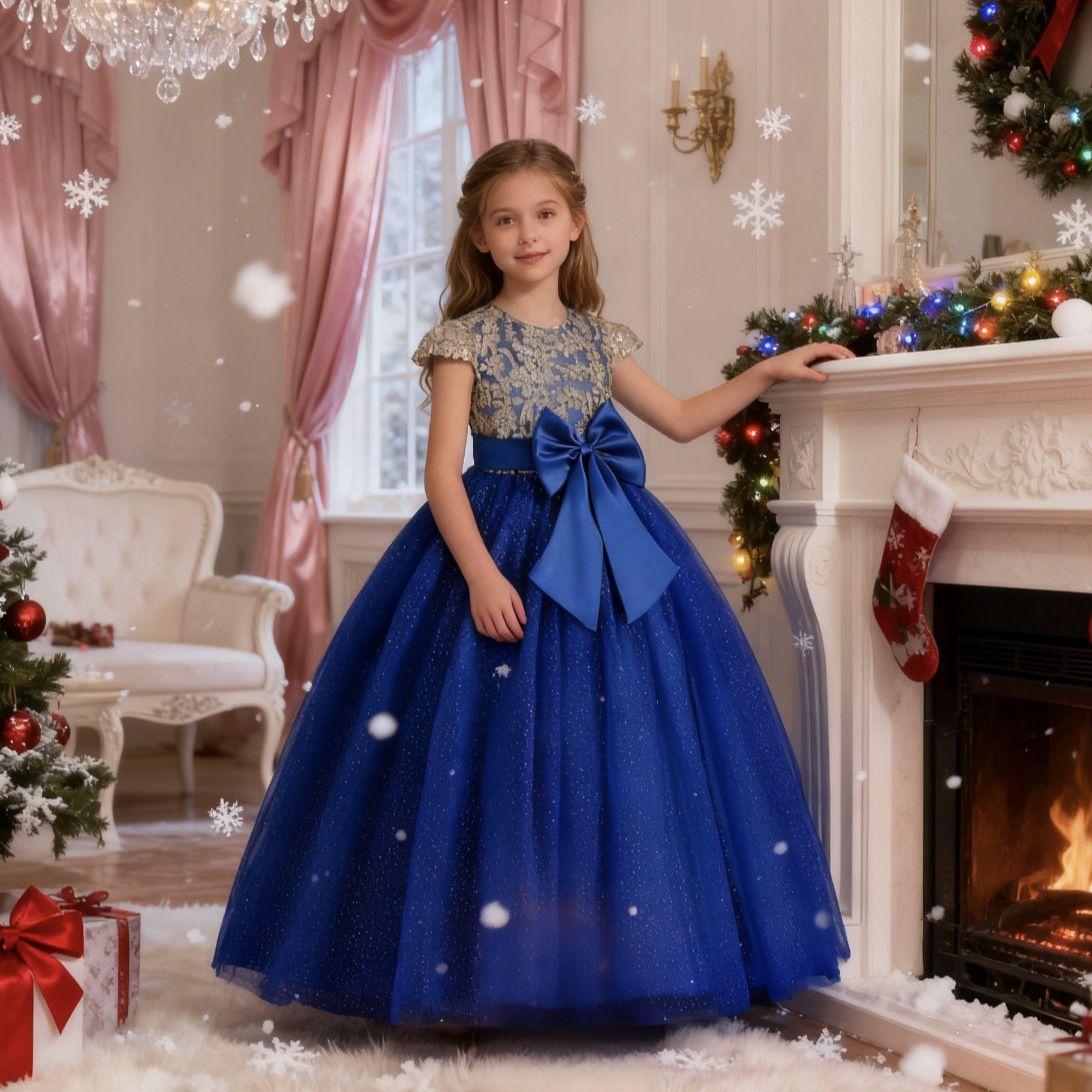 New girls' wedding dress Princess Pengpeng dress host performance dress children's Christmas evening dress