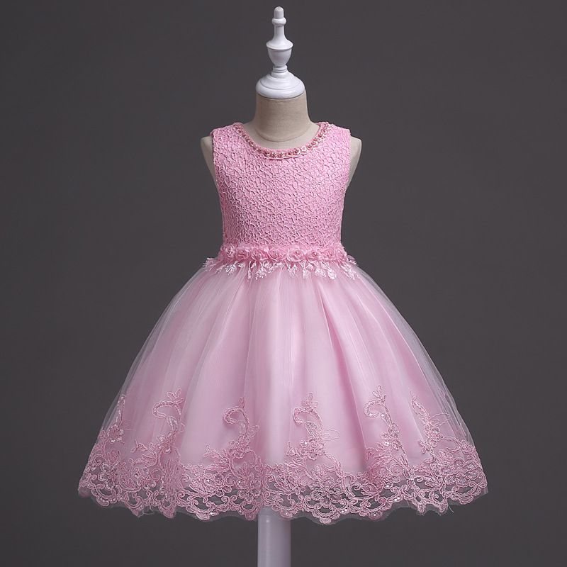 New children's beaded lace dress children's flower princess dress,girls' sequined crocheted fluffy dress Christmas evening dress