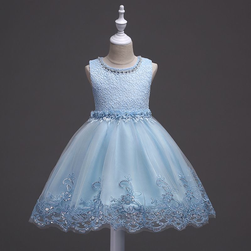 New children's beaded lace dress children's flower princess dress,girls' sequined crocheted fluffy dress Christmas evening dress