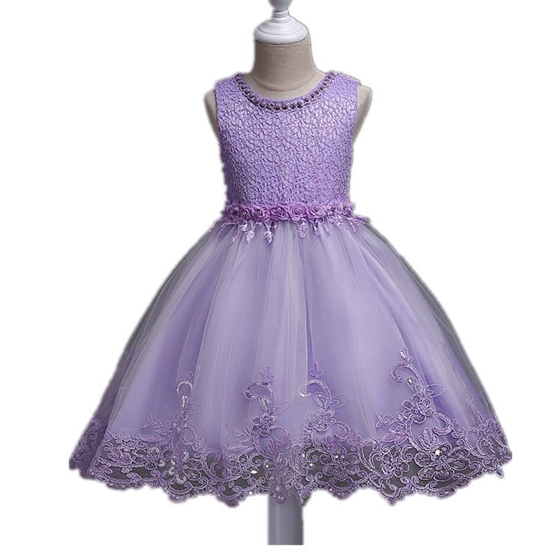 New children's beaded lace dress children's flower princess dress,girls' sequined crocheted fluffy dress Christmas evening dress