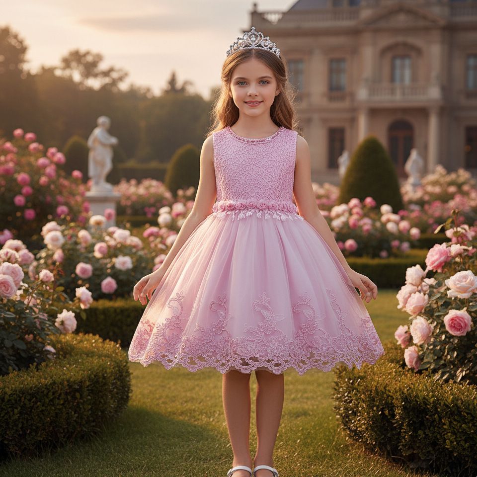 New children's beaded lace dress children's flower princess dress,girls' sequined crocheted fluffy dress Christmas evening dress