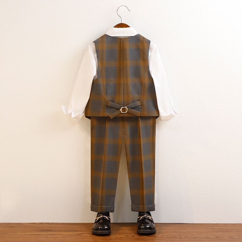 British Style Autumn Kids Boys Plaid Suits Formal Boys Suit Set 7 To 14 Years Wedding Elegant Prom Suits Outfits For Teen Boys
