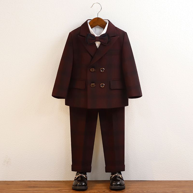 British Style Autumn Kids Boys Plaid Suits Formal Boys Suit Set 7 To 14 Years Wedding Elegant Prom Suits Outfits For Teen Boys