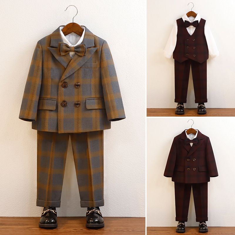 British Style Autumn Kids Boys Plaid Suits Formal Boys Suit Set 7 To 14 Years Wedding Elegant Prom Suits Outfits For Teen Boys