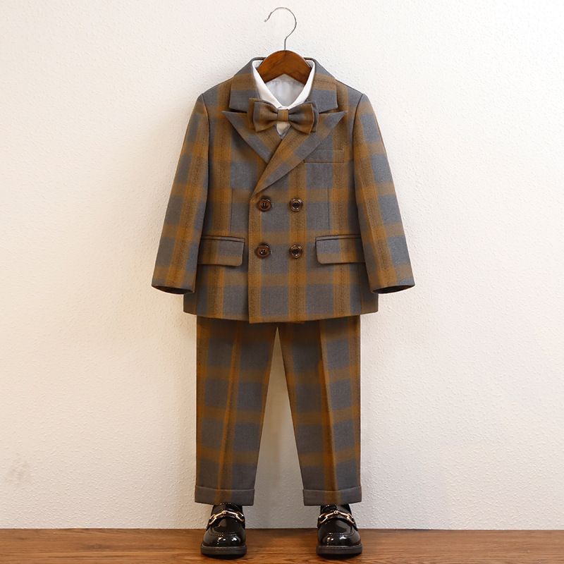 British Style Autumn Kids Boys Plaid Suits Formal Boys Suit Set 7 To 14 Years Wedding Elegant Prom Suits Outfits For Teen Boys