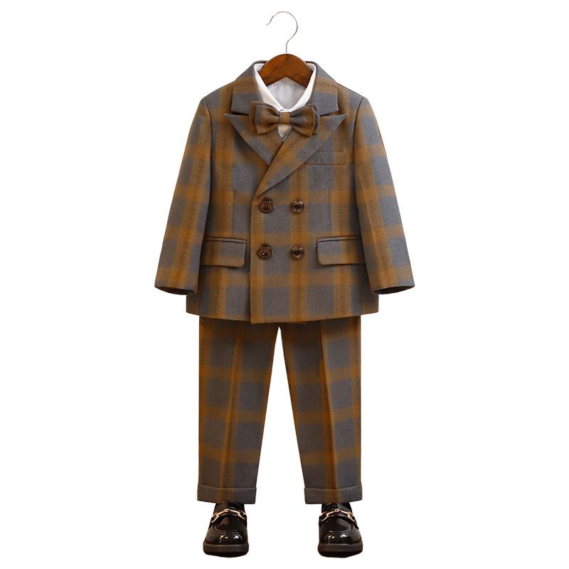 British Style Autumn Kids Boys Plaid Suits Formal Boys Suit Set 7 To 14 Years Wedding Elegant Prom Suits Outfits For Teen Boys