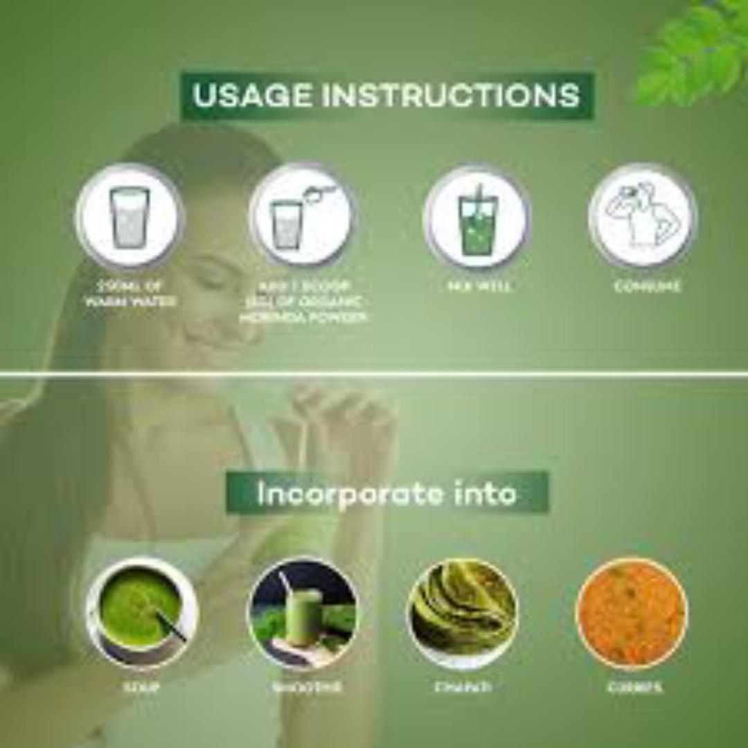 organic Moringa powder, good for blood cleansing and energy booster
