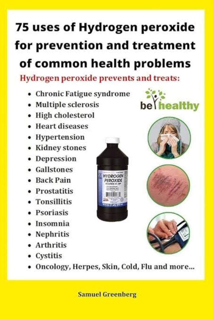HYDROGEN PEROXIDE (removes badbreath,treats wounds ,used for first aid,treats insomnia, cleaning surfaces
