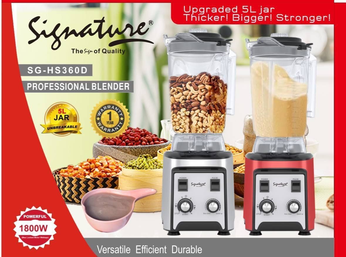 🔥1800 watts Signature commercial blender with 5 litres jar. offering a safe and healthy way to blend food with ease. Its durable steel blade is built to last, ensuring long-lasting performance.