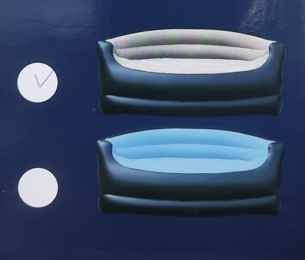 New arrival ⛲🧣🫧 Double size Inflatable sofa seat size 135x84x62cm plus manual pump now available in 2 colours beige and blue
