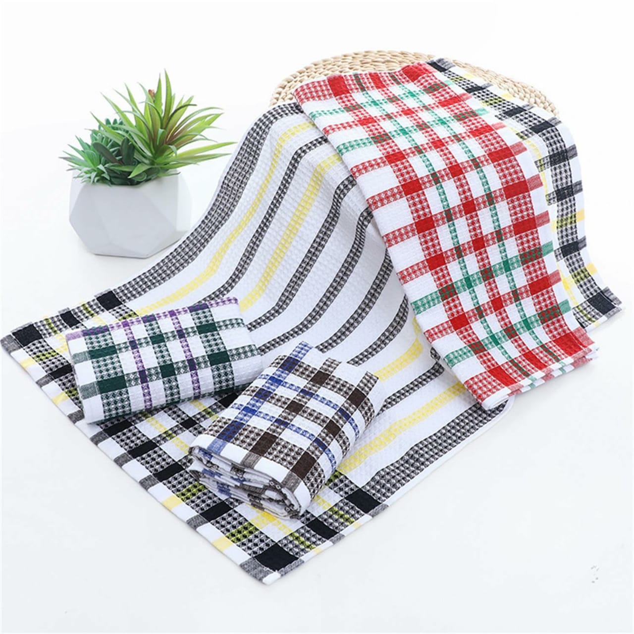 100% cotton Bright Large Tea Towels, 4-Pack, 42cm x 68cm Stripe Dish Towels for Washing Drying Dishes, Colorful Waffle Design tea Towels, Bar Towels Dish towel,