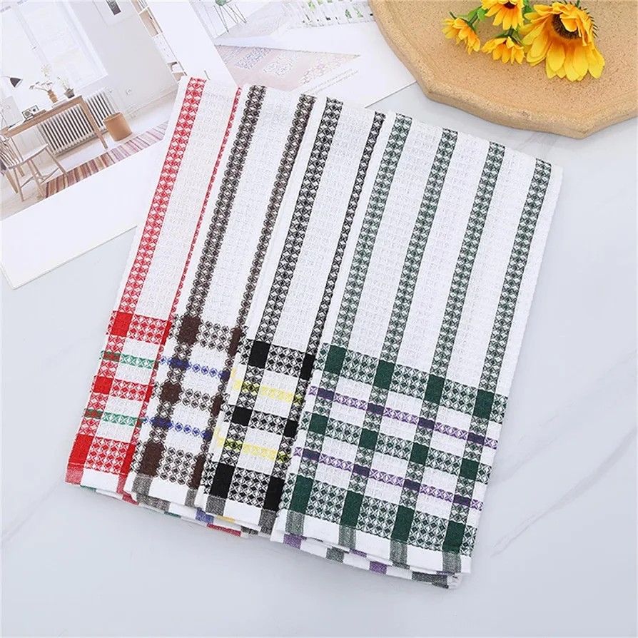 100% cotton Bright Large Tea Towels, 4-Pack, 42cm x 68cm Stripe Dish Towels for Washing Drying Dishes, Colorful Waffle Design tea Towels, Bar Towels Dish towel,