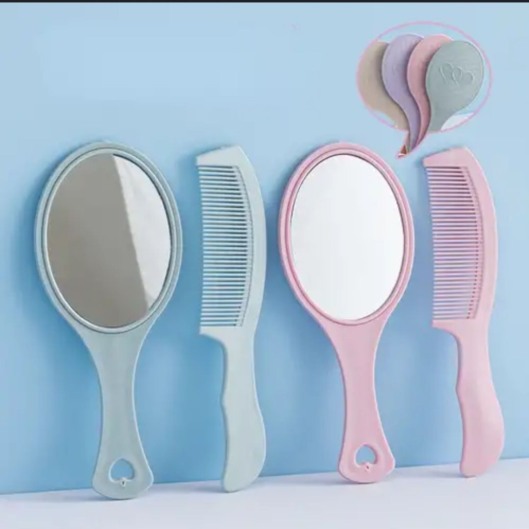 Hand mirror comb set, detangling hair brush, make-up mirror, Cute 2 in 1 mirror comb set, creative Comb and mirror set for girls, multi-design baby comb set