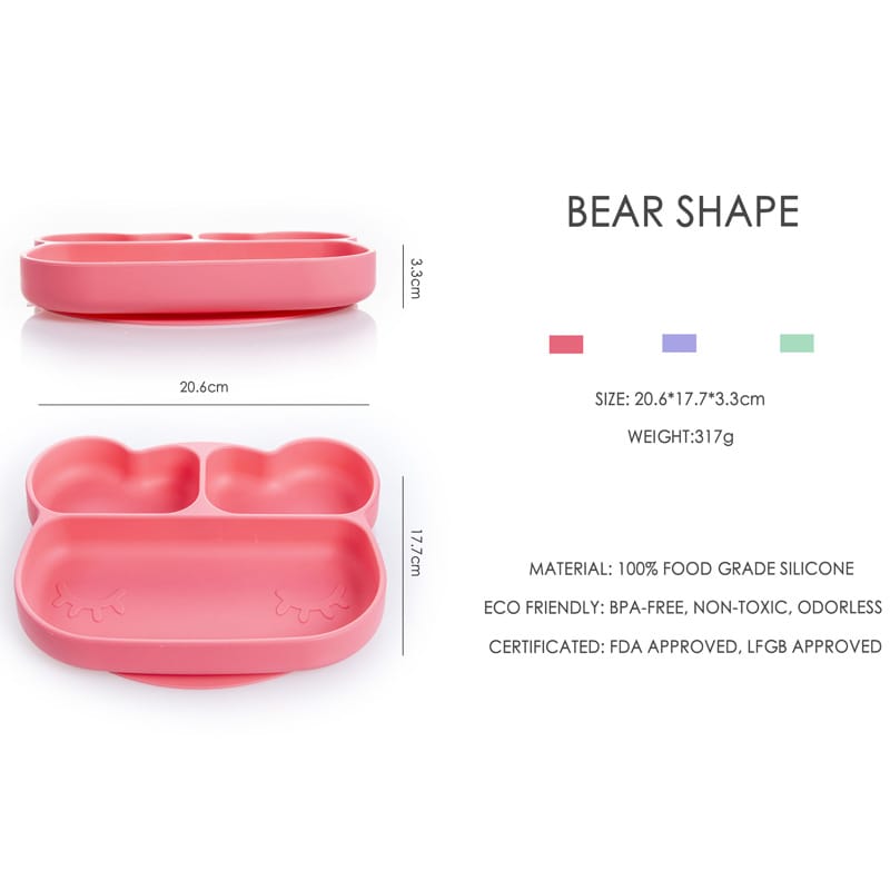 Silicone STICKIE PLATE No spill snack bowl with partitions for baby feeding training
