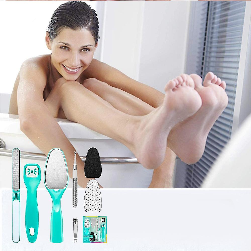 Stainless Steel Pedicure Kit Professional Exfoliation Calluses 7 Pcs Foot File Set For Women And Men At Home Or Travel Or Salon To Foot Care