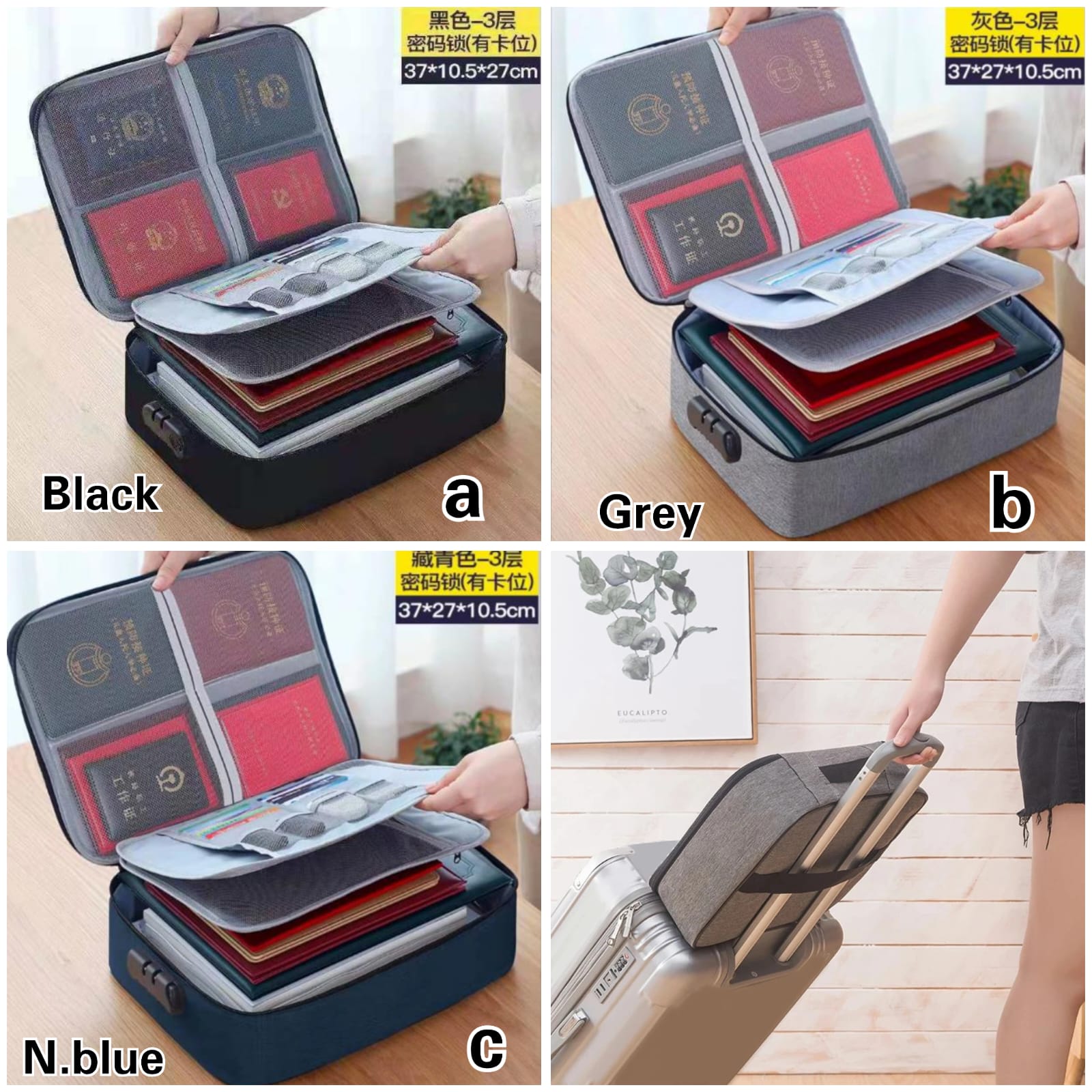 Large Capacity Document Bag , Multifunctional Waterproof Three-layer Travel Organizer