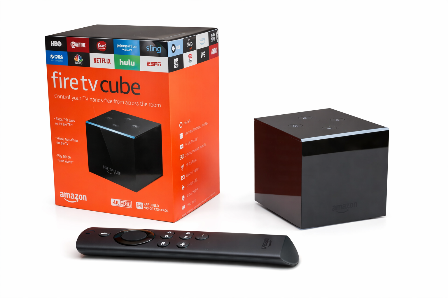 Amazon Fire TV Cube (2nd Gen) | 4K Ultra HD Streaming Media Player with Alexa | Hands-Free Voice Control, Dolby Vision, HDR10+, Netflix, YouTube, Prime Video | Open Box | Model A78V3N