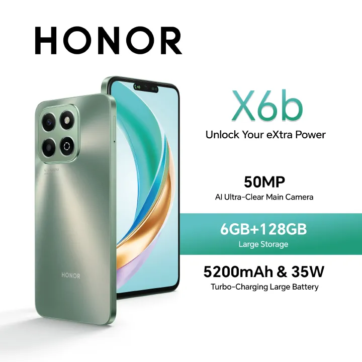 BRAND NEW HONOR X6b 6.56-inch HD+ display with 780nits of maximum brightness, 50MP + 2MP dual rear cameras, and a 5MP selfie camera.Phone,128GB 6GB RAM - Smartphone