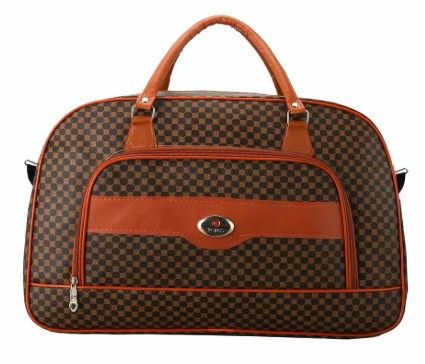 Stylish Brown Checkered Travel Duffle Bag – Unisex Weekend Bag | Lightweight Carry-On Bag | Men’s & Women’s Travel Holdall