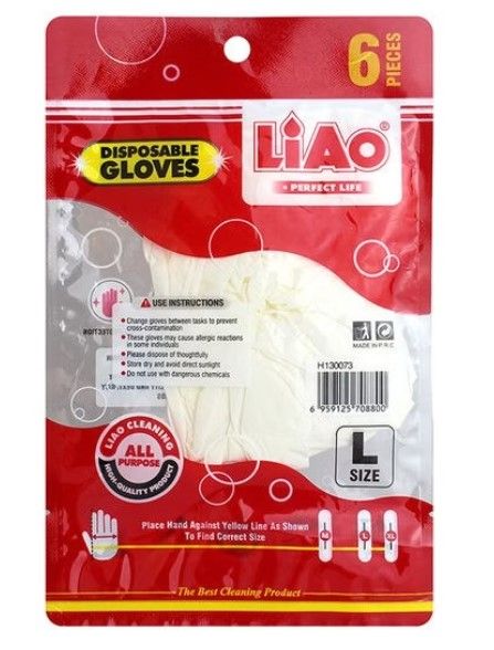 Liao Disposable Cleaning Gloves – All-Purpose Latex Gloves (Large, 6 Pieces)