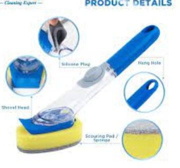 Soap Dispensing Dishwashing Brush – Refillable Handle Scrubber with Sponge Head