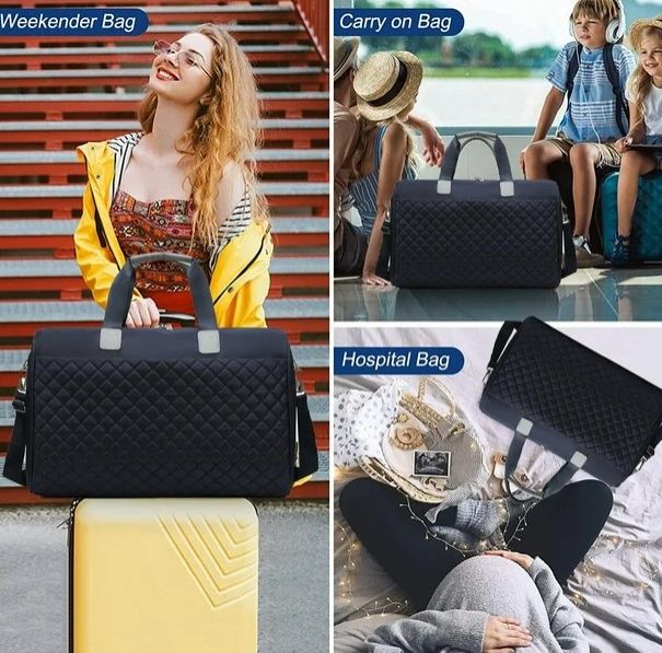 Large Quilted Travel Duffel Bag | Unisex Carry-On Hand Luggage | Gym, Weekend, and Travel Bag with Shoulder Strap.
Travel Duffle Bag for Women and Men Weekender Overnight Bags Large Capacity.
