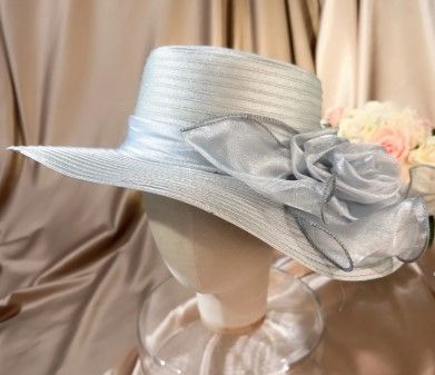 Elegant Women’s Rose Black Hat – Wide Brim Dress Hat with Mesh Flower Design for Formal & Church Wear Wedding Party