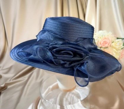 Elegant Women’s Rose Black Hat – Wide Brim Dress Hat with Mesh Flower Design for Formal & Church Wear Wedding Party