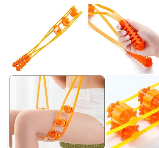 2 Pack Back Massager Handheld Back Massage Roller Rope Portable Therapy Cellulite Self Massage Strap Tool for Neck Leg Pain Relief Shoulder Muscle Body