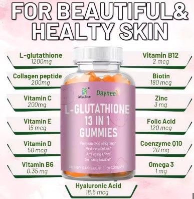 Daynee L-Glutathione 13-in-1 Gummies - Premium Skin Whitening, Anti-Aging & Immunity Boost, 60 Count