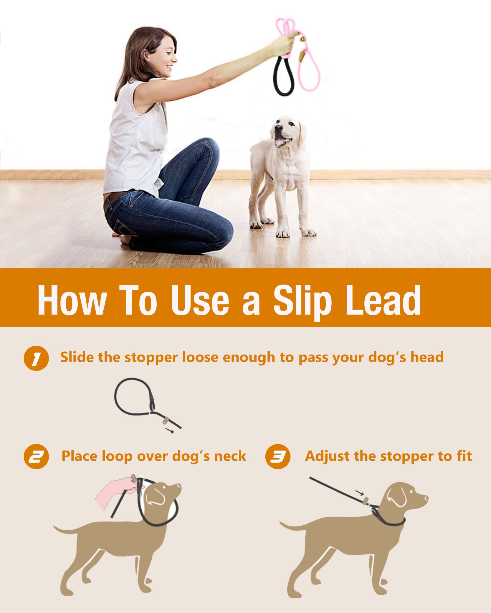 Dog Leash Slip Rope Lead Leash Strong Heavy Duty Braided Rope No Pull Training Lead Leashes for Medium Large and Small Dogs