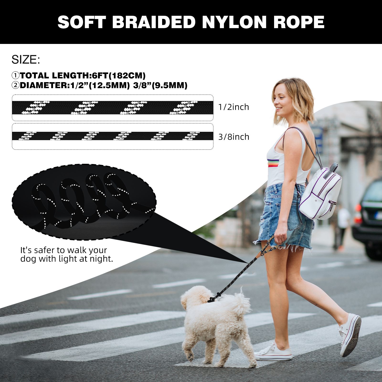 Dog Leash Reflective Slip Rope Lead Leash Strong Heavy Duty Braided Rope No Pull Training Lead Leashes for Medium Large and Small Dogs